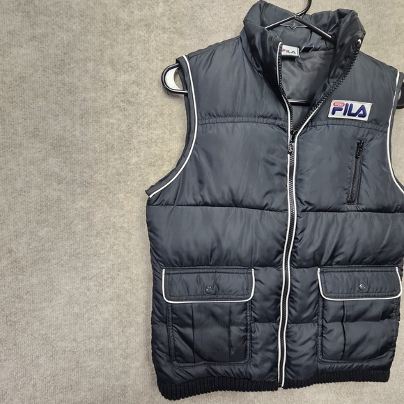 Fila Sport Y2K Puffer Vest Small Black Full Zip Retro Patch Athleisure Warm - Picture 6 of 12